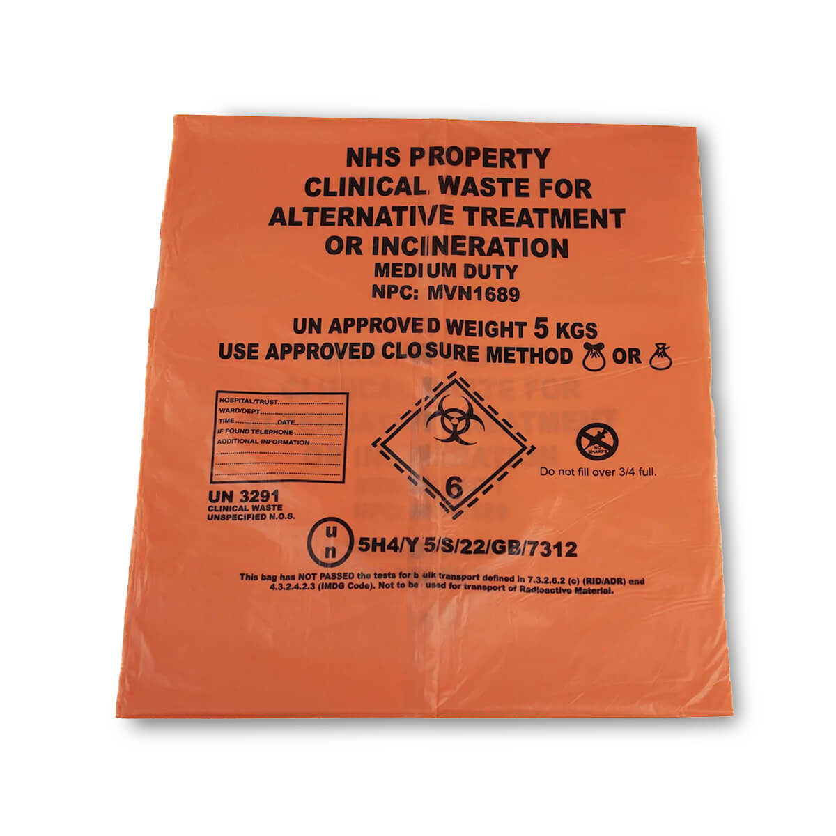 ORANGE CLINICAL WASTE BAGS MED DUTY 20L X50 ORANGE CLINICAL WASTE BAGS MED DUTY 20L X50