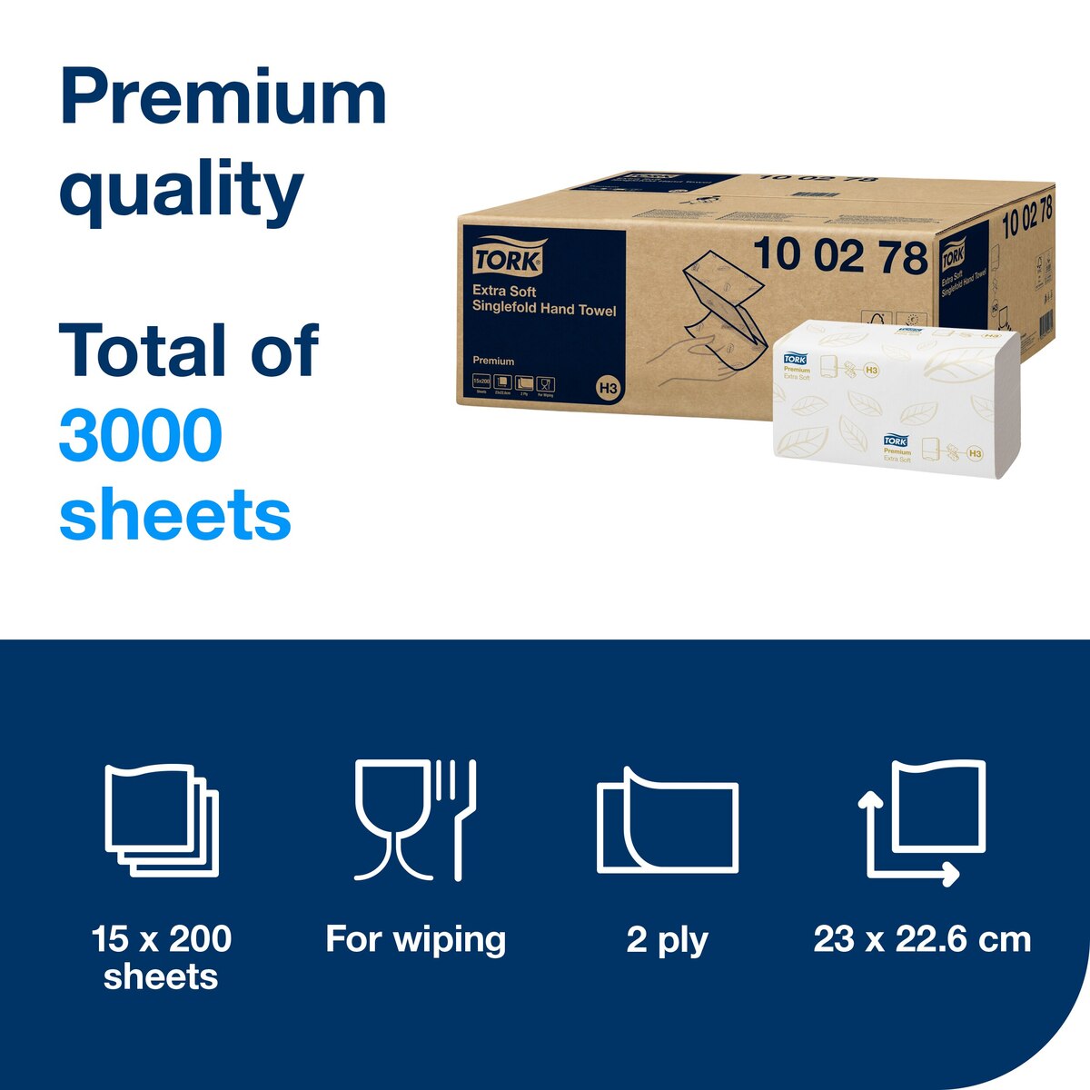Tork Extra Soft Singlefold H3 Hand Towel Premium White x3000 Tork Extra Soft Singlefold H3 Hand Towel Premium White x3000