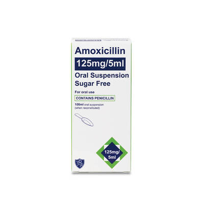 Amoxicillin, Sugar-Free (Paediatric) 125mg/5ml, 100ml Suspension POM x1