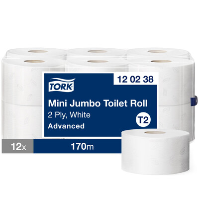 Tork Mini Jumbo Toilet Roll White x12