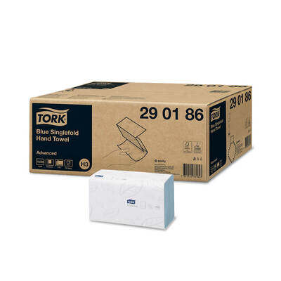 Tork 290186 Blue 2-Ply Singlefold H3 Hand Towel – Case of 15 x 250 sheets