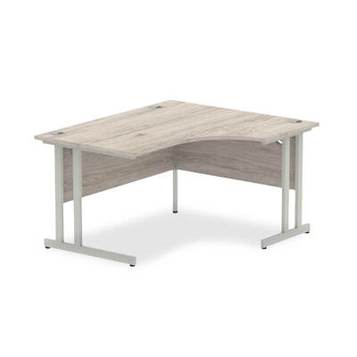 Impulse 1400mm Right Crescent Desk Grey Oak Top Silver Cantilever Leg I003825
