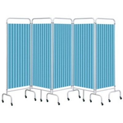 Sunflower 5 Panel Mobile Folding Curtained Screen - Pastel Blue Pastel Blue