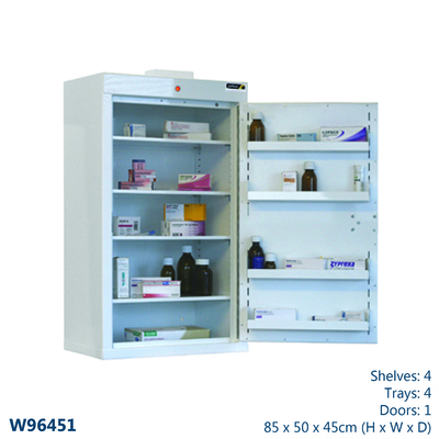 Sunflower Controlled Drug Cabinet with 4 Shelves, 4 Trays and 1 Door - 85 x 50 x 45cm 85 x 50 x 45cm