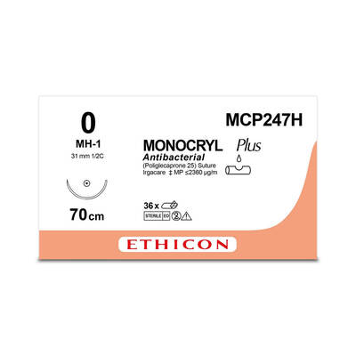 MONOCRYL PLUS | Monofilament | Violet | 0 | 70cm | 1xTaperpoint | 31mm | 1/2C | Pack of 36