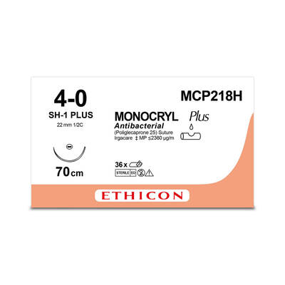 MONOCRYL PLUS | Monofilament | Violet | 4-0 | 70cm | 1xTaperpoint Plus |22mm | 1/2C | Pack of 36