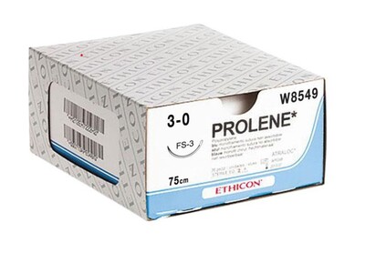W8549	PROLENE* Suture	16mm	75cm	blue	3-0  2	3/8 circle Conventional Cutting Needle		x12