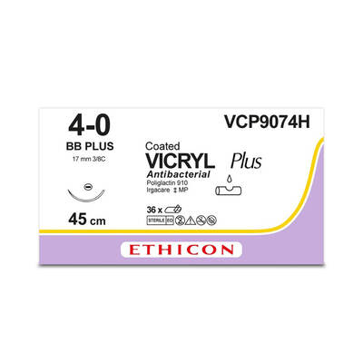 VICRYL PLUS | Braided | Violet | 4-0 | 45cm | 1xTaperpoint Plus | 17mm | 3/8C | Pack of 36