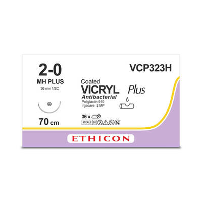 VICRYL PLUS | Braided | Violet | 2-0 | 70cm | 1xTaperpoint Plus | 36mm | 1/2C | Pack of 36