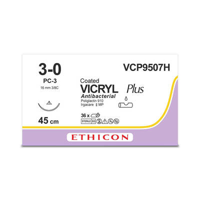 VICRYL PLUS | Braided | Undyed | 3-0 | 45cm | 1xConventional Cutting PC | 16mm | 3/8C | Pack of 36