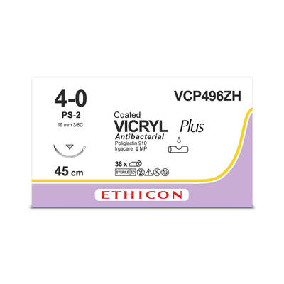 VICRYL PLUS | Braided | Undyed | 4-0 | 45cm | 1xReverse Cutting Prime | 19mm | 3/8C | Pack of 36
