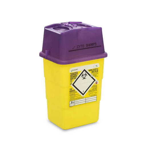 1L Grey Sharps Bin with Purple Lid (Cytotoxic)